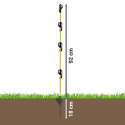 Sklolaminátový oválný sloupek pro elektrický ohradník 110 cm, nášlap a hrot, 4 izolátory - 10 ks